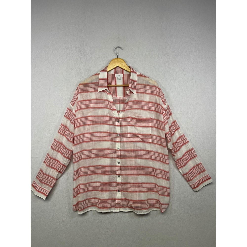 Coastal Grandmother J. Jill Womens XL Red White Striped Cotton Gauze Button Up